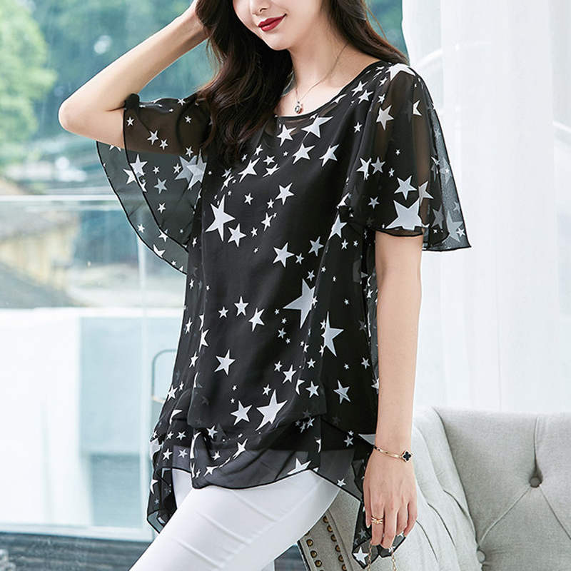 Women's t-shirts Plus Size 5XL 6XL Overweight Women Tops Tees Womens Clothing Fashion Chiffon Summer Style Cloths Free Shipping 210302