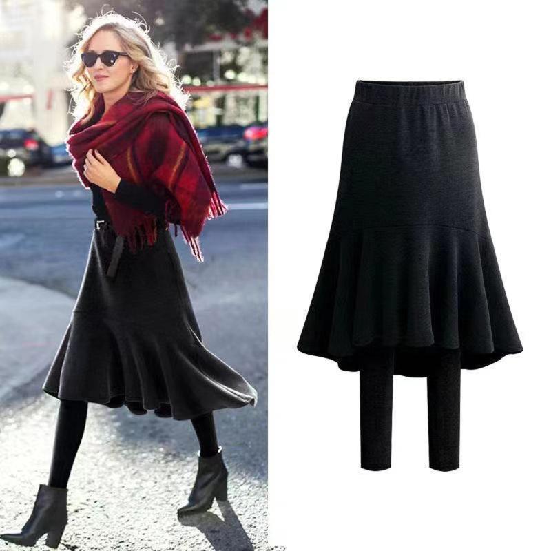 Skirts Fake Two Pieces Skirt Leggings Womens Solid Color Sexy Slim Fit Elastic Winter Warm Fleece High Waist Fishtail Legging#g4, Black
Skirts Fake Two Pieces Skirt Leggings Womens Solid Color Sexy Slim Fit Elastic Winter Warm Fleece High Waist Fishtail Legging#g4, Black