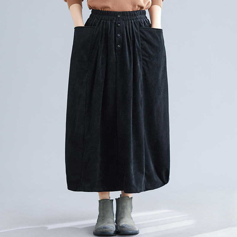 corduroy plus size vintage 2021 high waist clothes autumn winter casual loose long skirts womens skirt women streetwear 210309