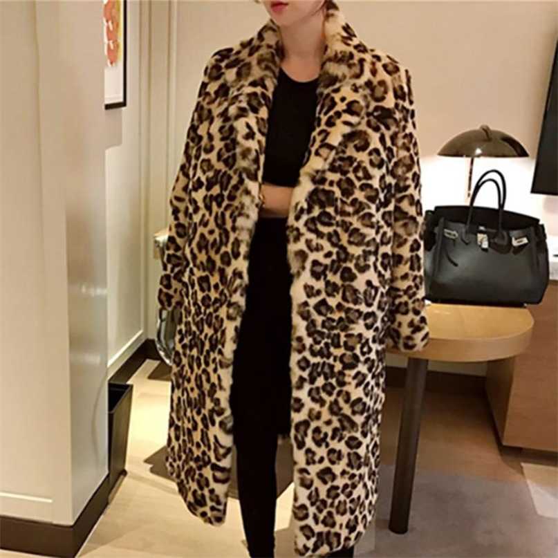 Classic Leopard Print Color Faux Fur Coat Women Long Thick Warm Jackets Fluffy Star Style Overcoats Winter Street Outerwear 211220