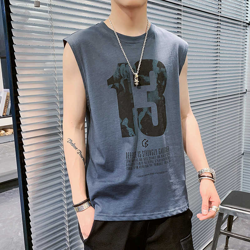 Men's T-shirt Summer Arrival Short Sleeveless Vest Undershirt Fashion Trend Printed Cotton 210629