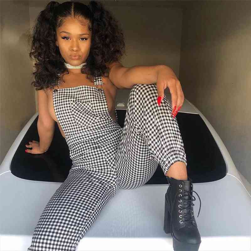 classic plaid printed suspender trousers women jumpsuit high waist fashion street wear overalls for, Black;white
classic plaid printed suspender trousers women jumpsuit high waist fashion street wear overalls for, Black;white
