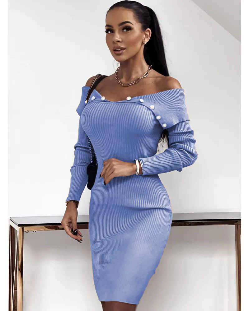 designers women clothes autumn and winter 2023 new womens knitted solid one shoulder dress fashion s3xl