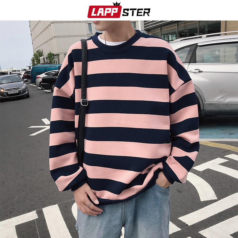LAPPSTER Striped Harajuku Hoodies Sweatshirts Streetwear Hip Hop Men Colorful Korean Fashions Oversized Sweatshirts Hoodie 201020
