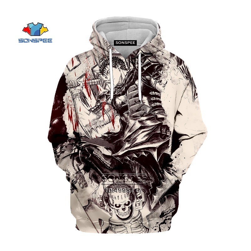 SONSPEE 3D Print Manga Comics Berserker Retro Style Classic Hooded Hoodies Sweatshirts Hoody Casual Clothes Hip Hop Tracksuits 201020