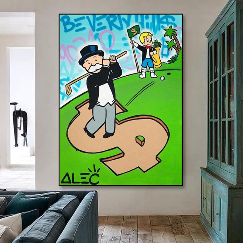 Money Millionaire Alec Posters and Prints Street Graffiti Art Canvas Painting Cartoon Wall Art Pictures for Living Room Home Decor (No Frame) H581