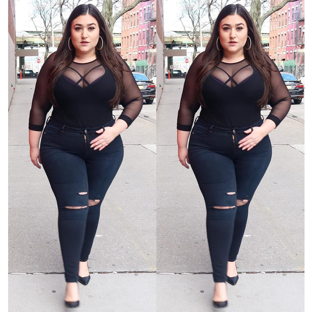 Sexy Women T Shirt See Through Transparent Mesh Tops Long Sleeve Sheer Club Slim Ladies Round Neck T-Shirt Plus Size L-6XL D30 210302