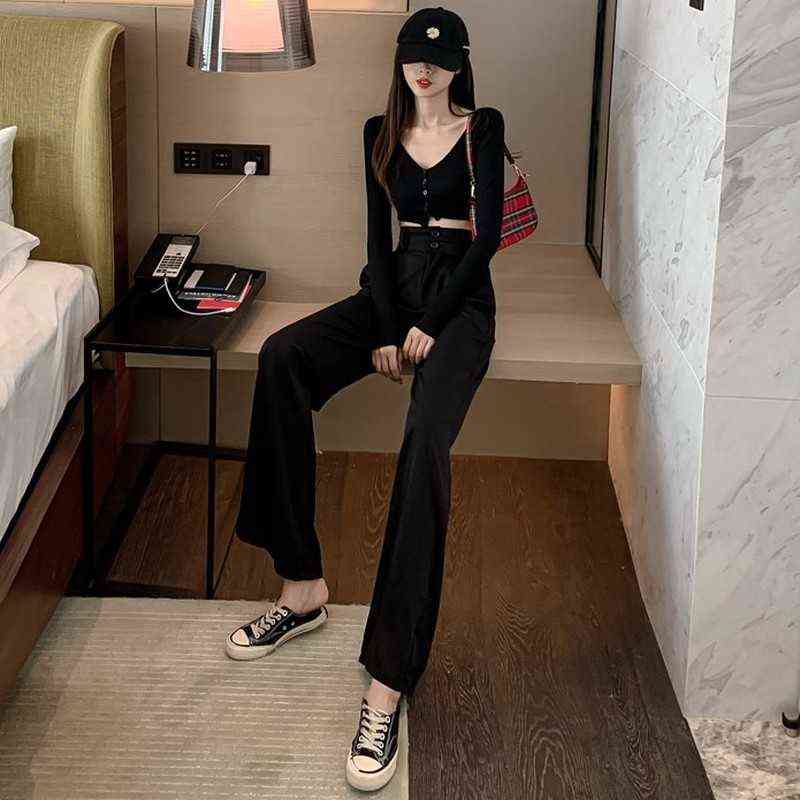 Women Casual Pants Loose Style Straight Suit High Waist Chic Office Ladies Trousers Streetwear Female 211115
