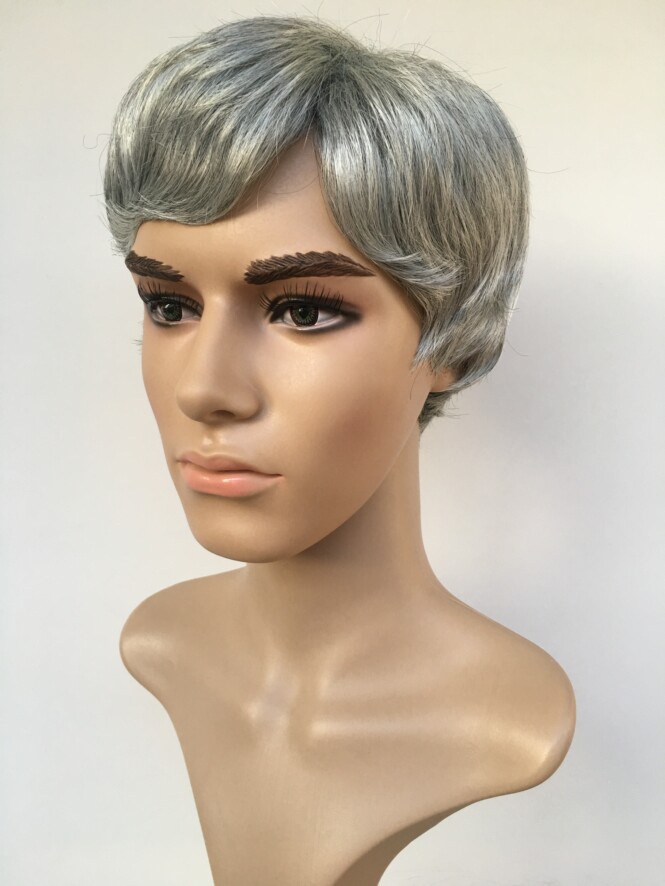 Fashion Mens Male Wig Handsome Vogue Short Light Grey Straight Wigs For African American Full Wigs None Lace Hair In Stock Y demandfactory d
