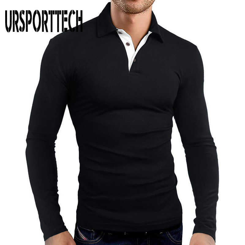 URSPORTTECH Solid Color T Shirt Men Spring Autum Men's Long Sleeve Lapel Polo T Shirt for Men Business Golf T-shirtsTop 210528