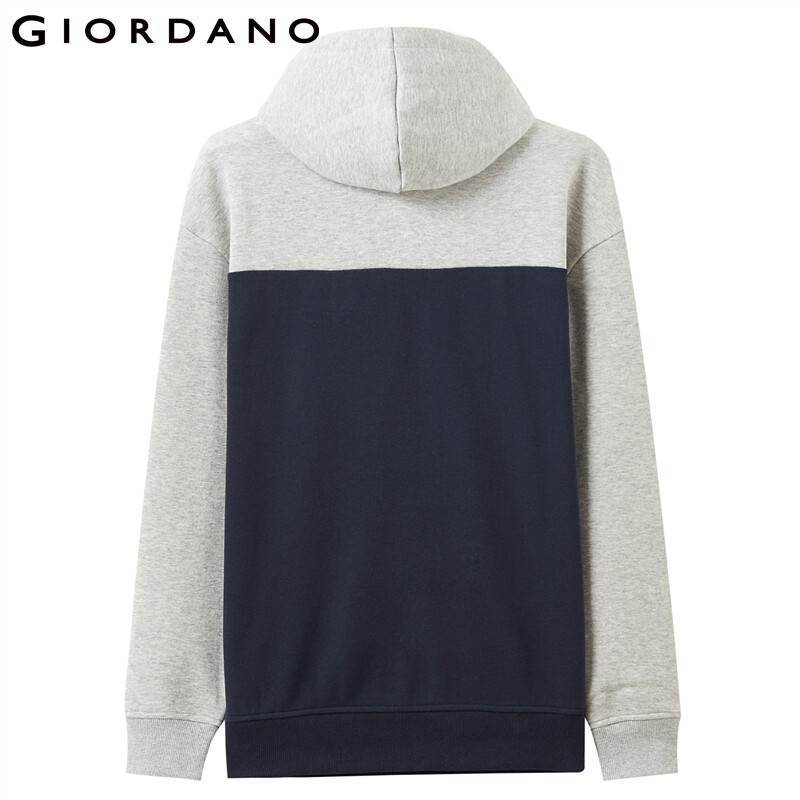 Giordano Men Hoodies Thick Long Sleeve Hooded Sweatshirt Contrast Printed Letter Poleron Hombre Pocket Moleton 01029879 201020