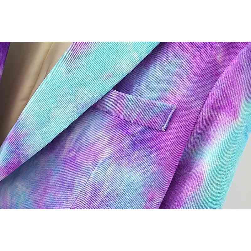 tie dye women elegant loose purple blazers fashion ladies casual long jacket suits boho female chic blazer girls 210527