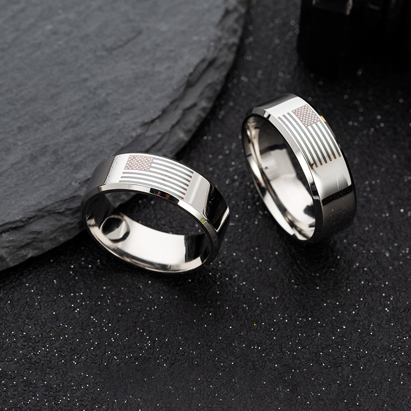 8MM Creative Stainless Steel USA Flag Ring for Men Women Party Sport Rings Top Quality No Fade Color Full Size Free Shipping