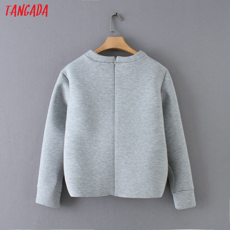 Tangada women hearts appliques sweatshirts oversize long sleeve back zipper O neck gray pullovers casual female tops YD185 201201