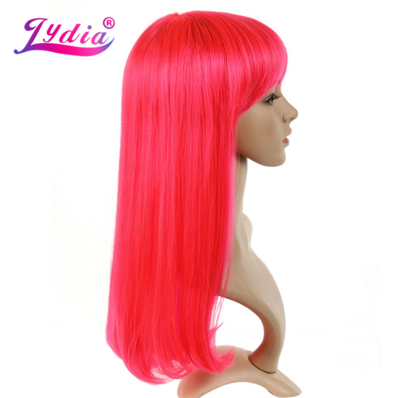 Synthetic Wigs Lydia Pure Color Pink Long Straight 20 Inch Blunt Bang Wig With MONO Web Kanekalon For Women Nature Party