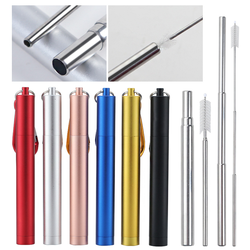 

Telescopic Metal Drinking Collapsible Reusable Straw Portable Stainless Steel Straws with Case and Brush for Travel Outdoor