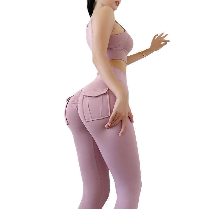 Naked High Waist Hip Lifting Yoga Outfits Pants Women's Fashion Pocket Sports Tights Running Fiess Gym Leggings