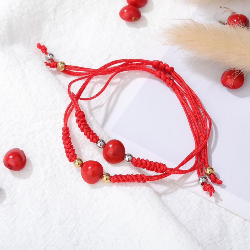 Link, Chain Simple Lovers Lucky Wish Red Bean Rope Bracelet For Women Handmade Black String Bracelets Couples Party Jewelry Gift Friends