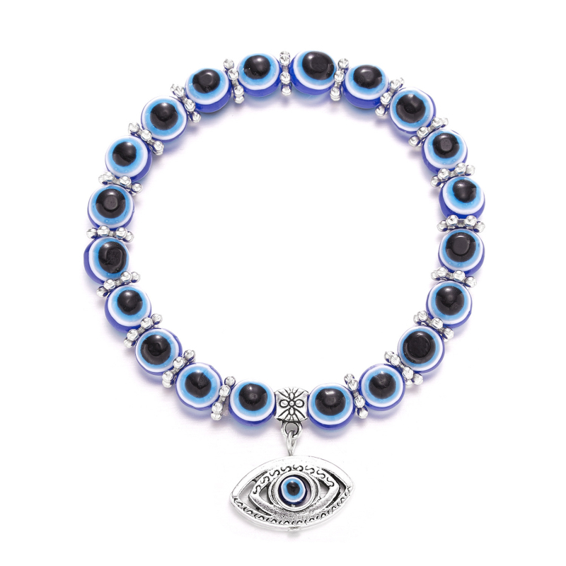 Antique Silver Plated Animal Butterfly Turtle Charm Bracelet Turkish Blue Evil Eye Beads Bracelets
