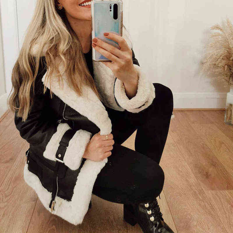 Aibeautyer Autumn Winter Female Outwear Casaco Feminino Coat Women Pu Faux Soft Leather Black White Sheepskin Fur Jacket 211108