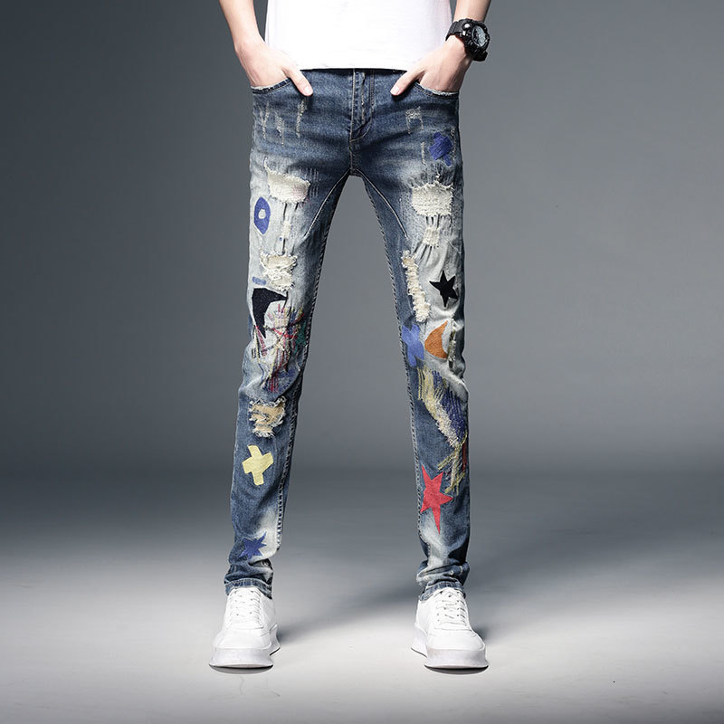 2021 New Fashion Streetwear Retro Blue Destroyed Elastic Ripped Men Ny Fit Patches Designer Hip Hop Jeans Tight Pants N78z
2021 New Fashion Streetwear Retro Blue Destroyed Elastic Ripped Men Ny Fit Patches Designer Hip Hop Jeans Tight Pants N78z