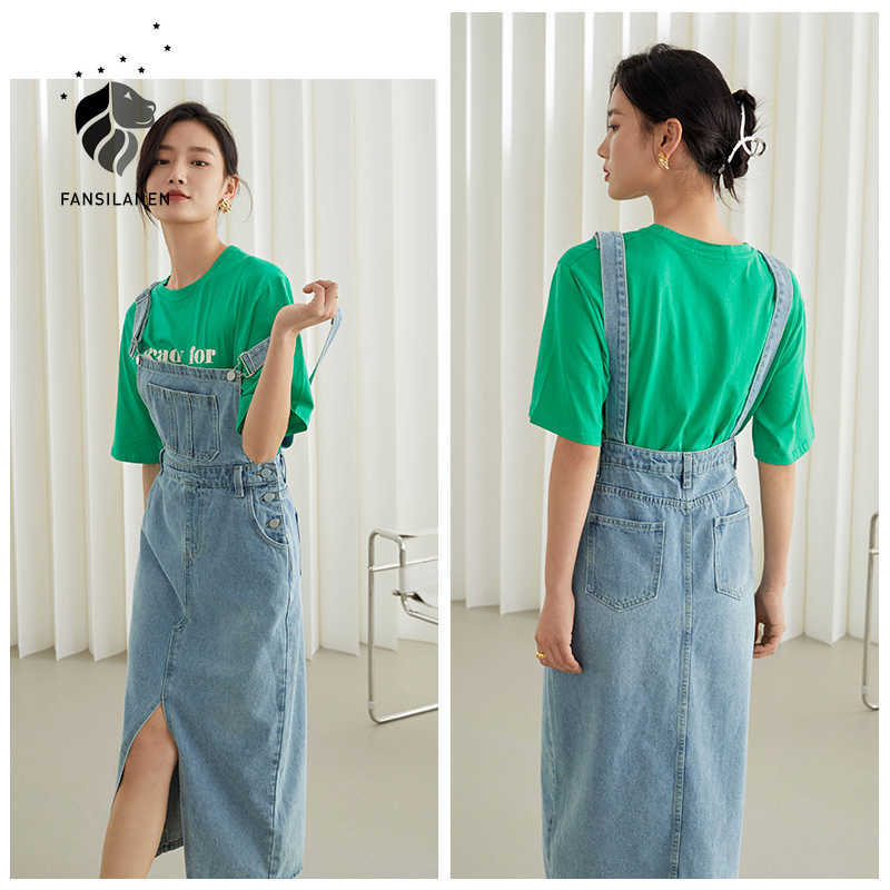 FANSILANEN Office Lady 100% Cotton Loose Sling Summer Casual Split Denim Jumpsuits Skirt High Waist Korean Style 210607, Sky blue
FANSILANEN Office Lady 100% Cotton Loose Sling Summer Casual Split Denim Jumpsuits Skirt High Waist Korean Style 210607, Sky blue