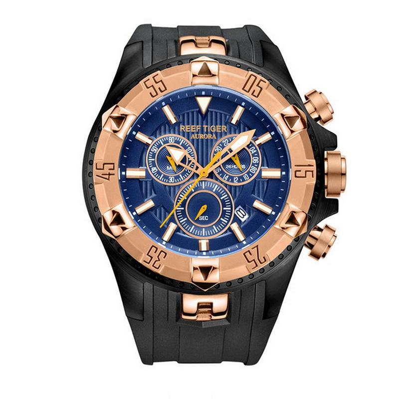 Wristwatches Men Sport Chronograph Watch,mens Wrist Watches Reef Tiger Man Luxury Waterproof Quartz Wristwatch Big Dial Clock Military Reloj, Brown