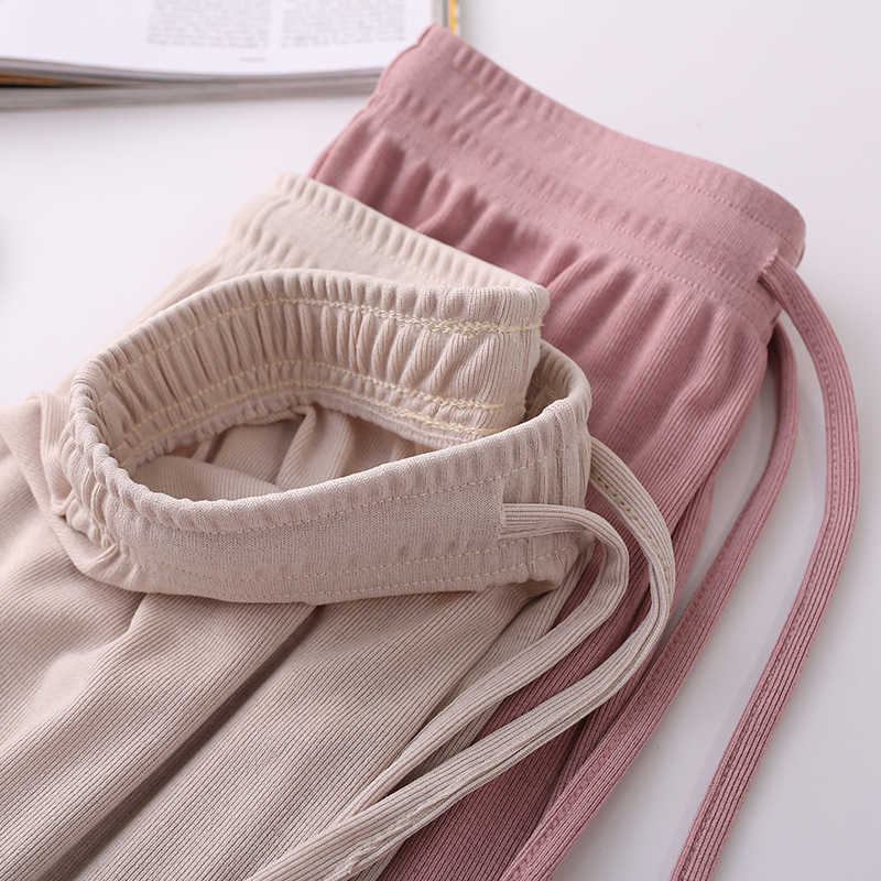 High Waist Soft Comfort Women Wide-leg Pant Casual Spring Summer Woman Ice Silk Ankle-Length Trouser Female Slacks 210526