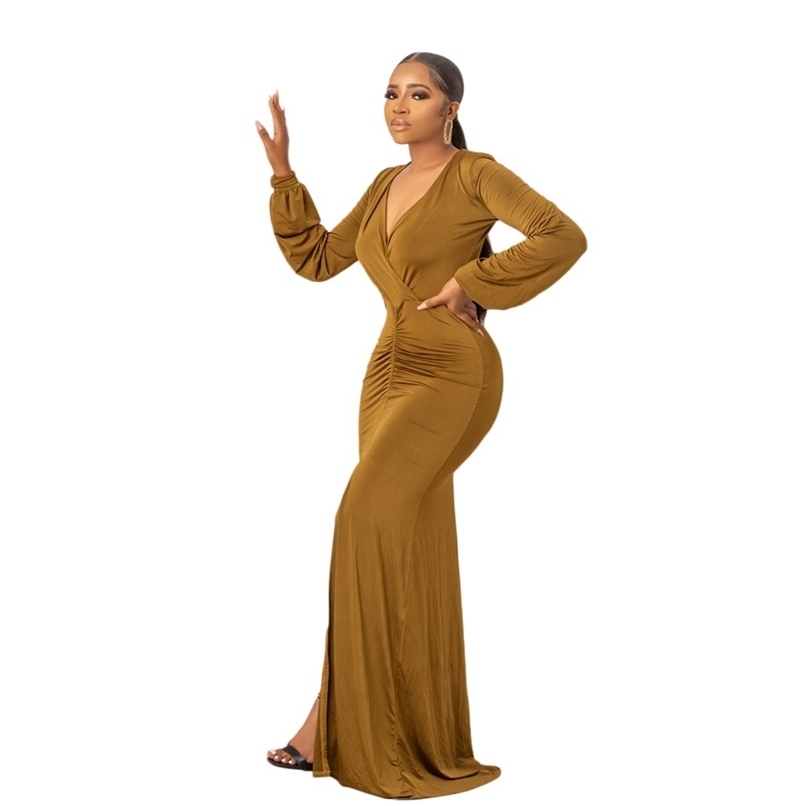 Solid Color Deep V Neck Long Sleeve Elegant Fashion Slim Women Dresses Spring Summer Evening Party Wedding Gowns Wholesale 210525, Brown
Solid Color Deep V Neck Long Sleeve Elegant Fashion Slim Women Dresses Spring Summer Evening Party Wedding Gowns Wholesale 210525, Brown