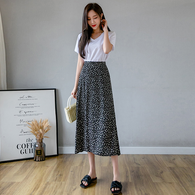 Green Floral Print Skirts Womens Vintage Elastic High Waist Midi Skirt Summer Sweet Ladies Holiday Skirt Saia Faldas B04910B 210306
