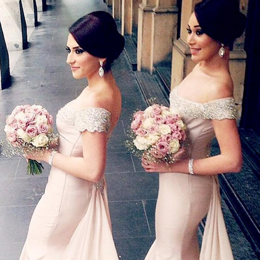 2021 Bridesmaid Dress Wedding Party Fashion Long Mermaid Hand Made Crystal Beading Sweetheart Chiffon Light Pink Color Gown Dresses Gowns