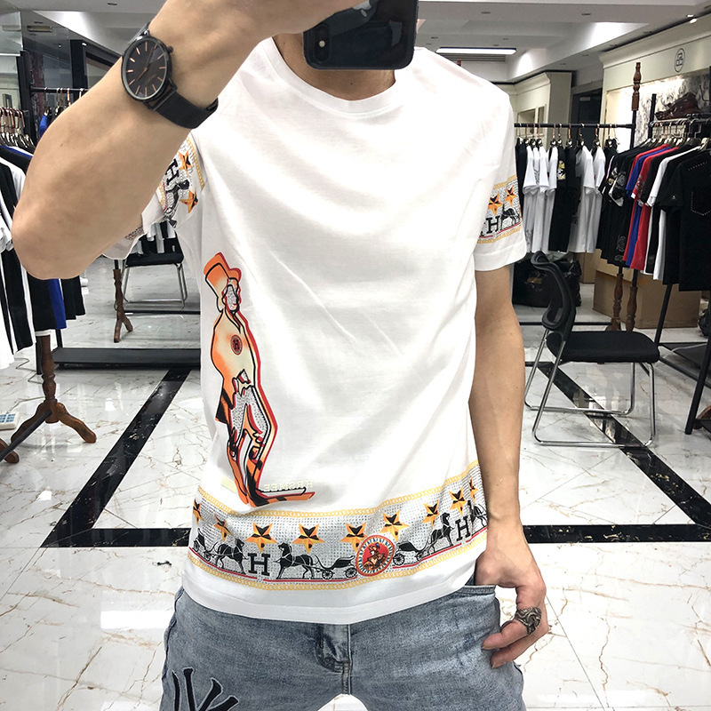 2020 men's T-shirt trendy short-sleeved T-shirt men's mercerized cotton printed round neck short-sleeved men's T-shirt, White;black
2020 men's T-shirt trendy short-sleeved T-shirt men's mercerized cotton printed round neck short-sleeved men's T-shirt, White;black