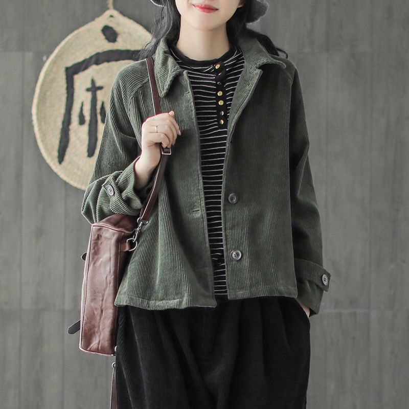 Arrival Arts Style Spring Autumn Women Long Sleeve Loose Coats Cotton Corduroy Retro Turn-down Collar Casual Jackets D447 210608, Black
Arrival Arts Style Spring Autumn Women Long Sleeve Loose Coats Cotton Corduroy Retro Turn-down Collar Casual Jackets D447 210608, Black
