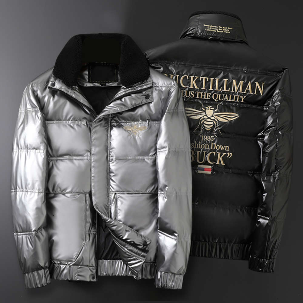 Chao brand feather collar bright face short winter bee embroidery white down men's jacket, Black
Chao brand feather collar bright face short winter bee embroidery white down men's jacket, Black