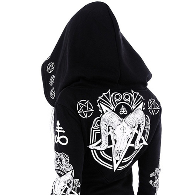 5XL Gothic Punk Print Hoodies Sweatshirts Women Long Sleeve Black Jacket Zipper Coat Autumn Winter Female Casual Hooded Tops 200924