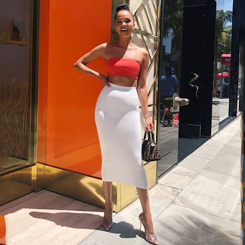 Colysmo Double Layers High Waist Pencil Midi Skirt Bodycon Long Skirt Cotton Maxi Skirt White Summer Skirts Womens Saia Midi 210306