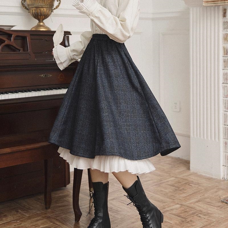 Japanese Gothic Skirt Women Long High Waist Harajuku Midi Female Casual Patchwork Street Korean 210619