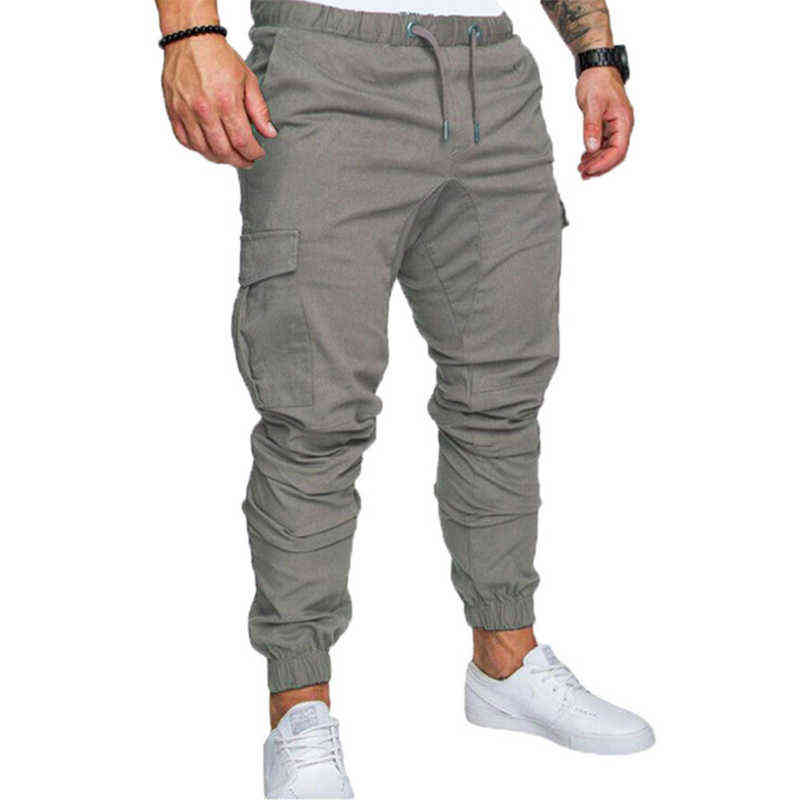 Autumn Men Pants Hip Hop Harem Joggers Pants Male Trousers Mens Solid Multi-pocket Cargo Pants Skinny Fit Sweatpants 211112