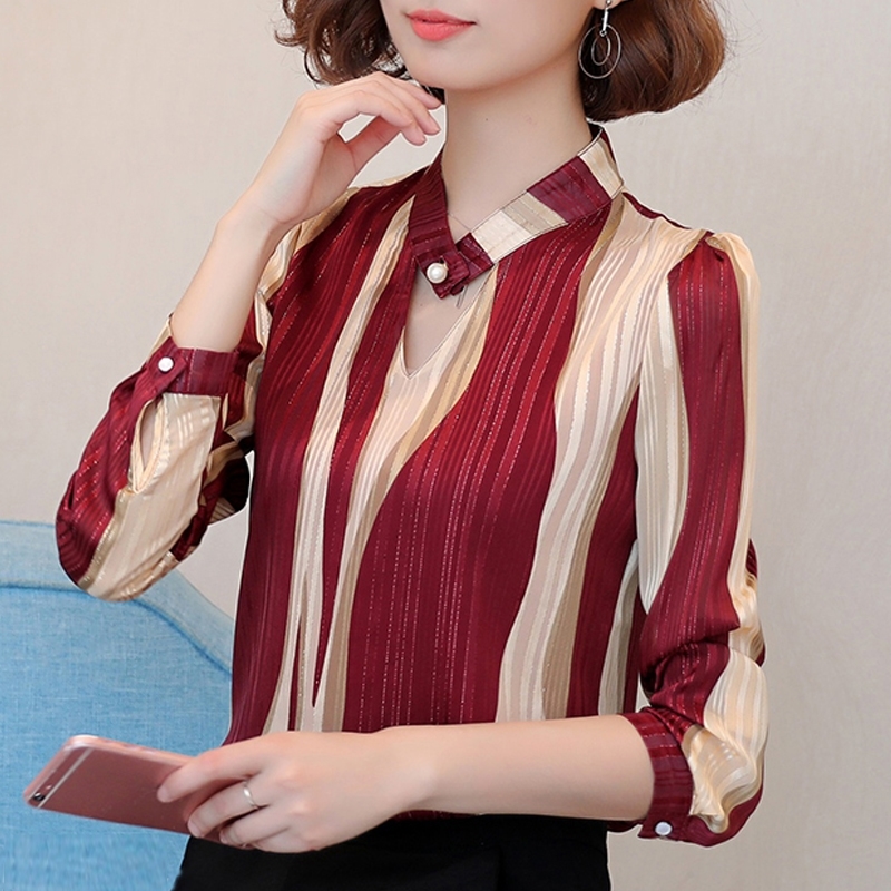 plus size tops women blouse fashion woman blouses office striped shirt chiffon blouse shirt long sleeve women shirts Z06 60 210225