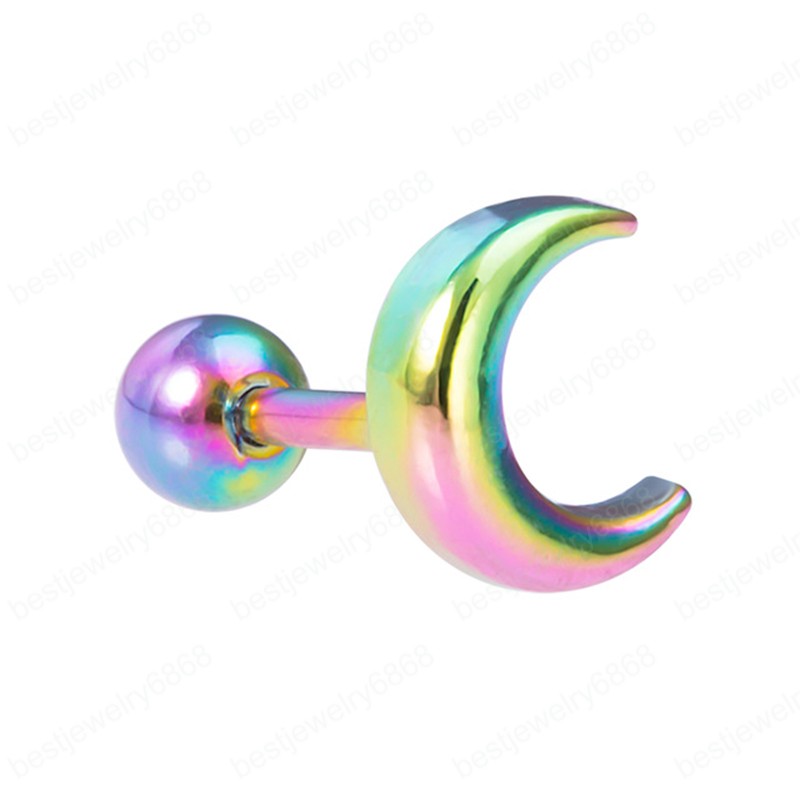 Moon Cartilage Stud Earring for Women Helix Piercing Stainless Steel Conch Ear studs Tragus Earrings Jewelry
