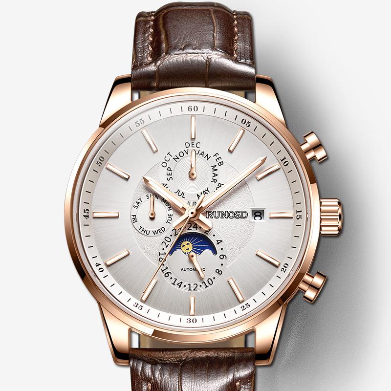 Wristwatches RUNOSD Men's Watch Luxury Multi-function Automatic Mechanical Movement Sapphire Crystal Cowhide Butterfly Buckle 8333GM, Silver
Wristwatches RUNOSD Men's Watch Luxury Multi-function Automatic Mechanical Movement Sapphire Crystal Cowhide Butterfly Buckle 8333GM, Silver