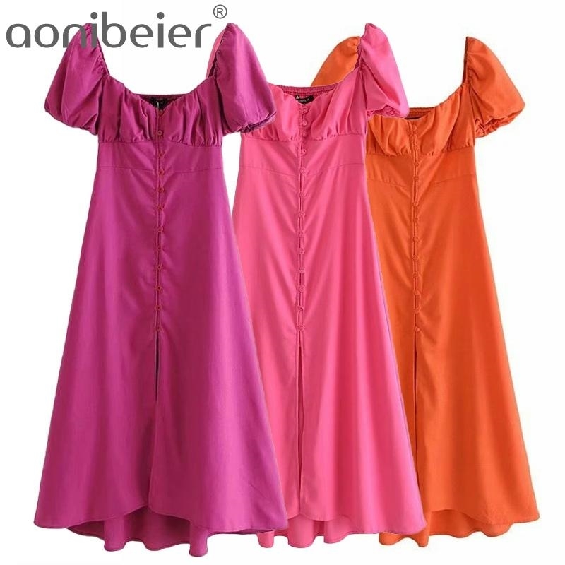 Pink Orange Summer High Waist Casual Midi Dress Puff Sleeve Buttons Front Shirred Back Women Knee Length 210604, Hp
Pink Orange Summer High Waist Casual Midi Dress Puff Sleeve Buttons Front Shirred Back Women Knee Length 210604, Hp