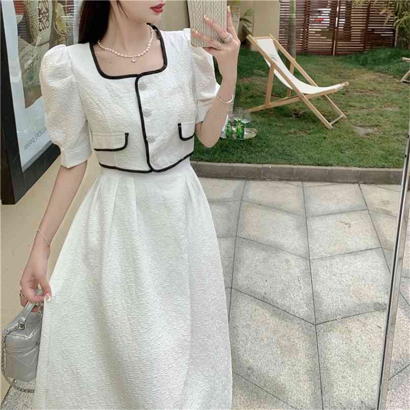 Sweet Fashion Suits Women' Summer Temperament Puff Sleeve Pearl Button Short Top White Long Mid Skirt Two-piece Set Female 210602, Black
Sweet Fashion Suits Women' Summer Temperament Puff Sleeve Pearl Button Short Top White Long Mid Skirt Two-piece Set Female 210602, Black