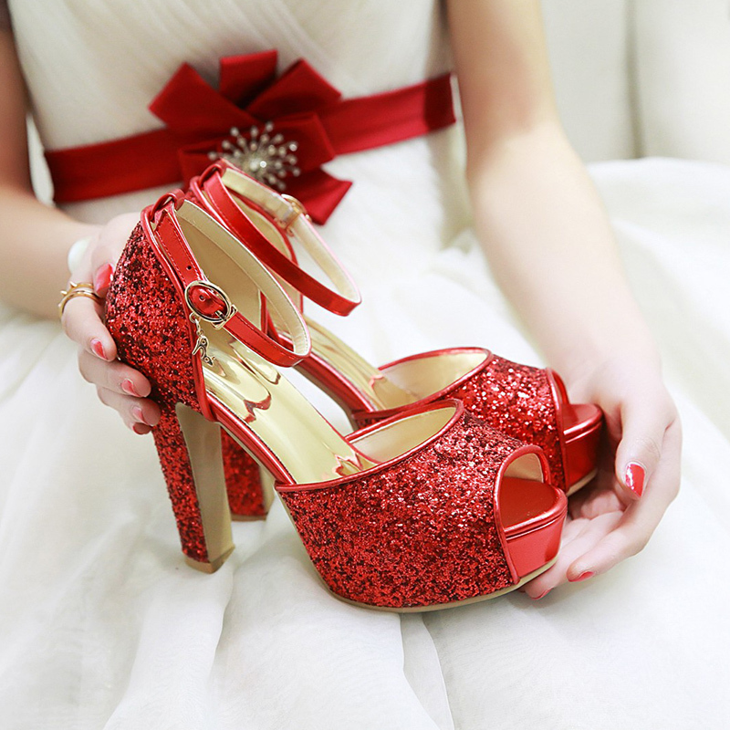 WETKISS Summer High Heels Sandals Women Bling Peep Toe Ankle Strap Footwear Silver Platform Sandals Wedding Shoes Female 210309
