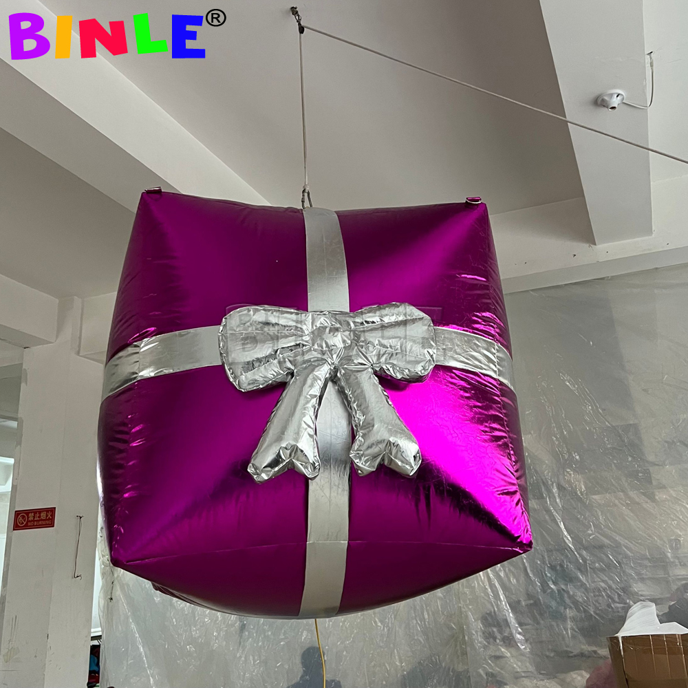 Shinning Giant Christmas Inflatable Gift Box Ornament Airblown Holiday Present For Advertising