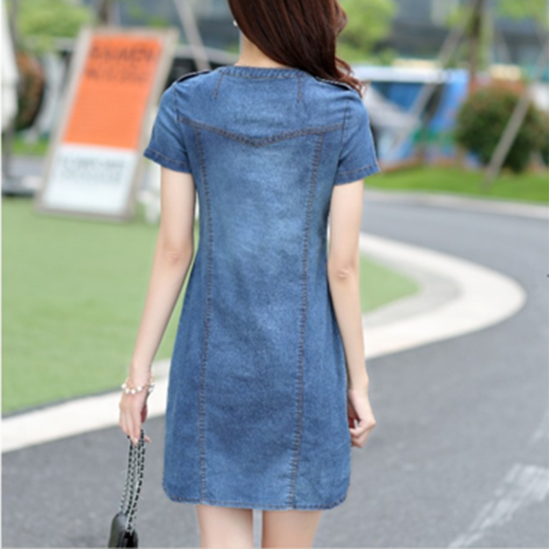 Jean Dress Plus Sizes V-neck Solid Denim Dresses Summer Women Denim Sundresses Short Sleeves Loose Dresses Clothing 176A 25 210309