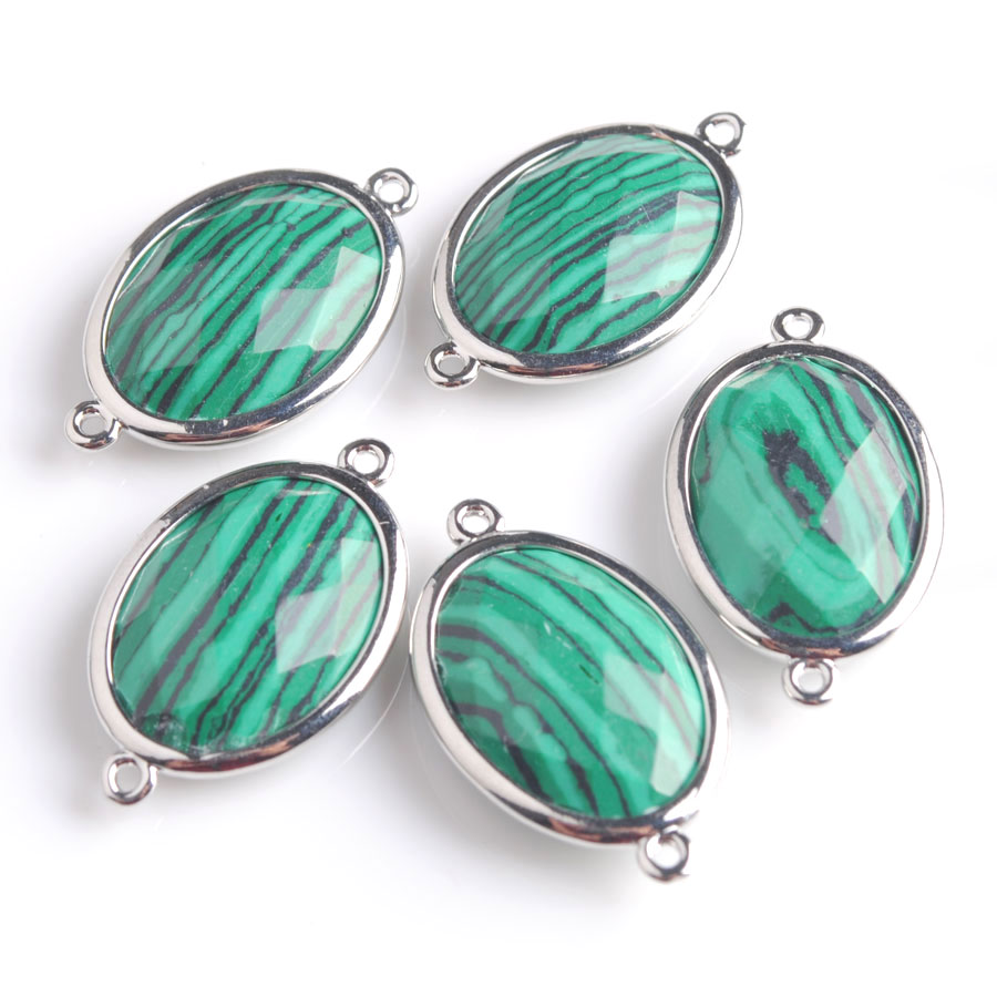 WOJIAER Silver-color Double Hole Egg-shaped Faceted Natural Stone Gem Beads for DIY Earring Connector Handcrafted Jewelry BZ902