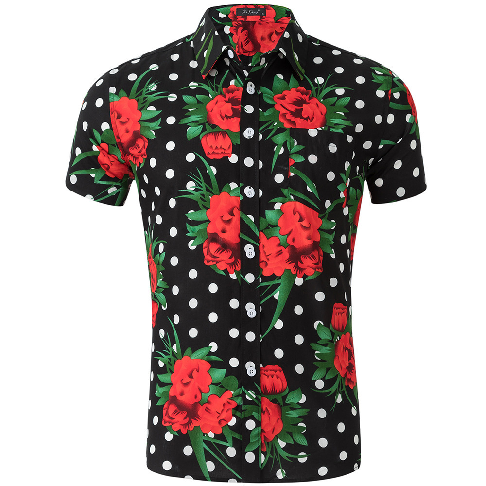Summer New Men Graffiti Print Shirt Casual Turn-down Collar Short Sleeves Shirt Polka Dot Shirt Mens Clothing Trend T200505