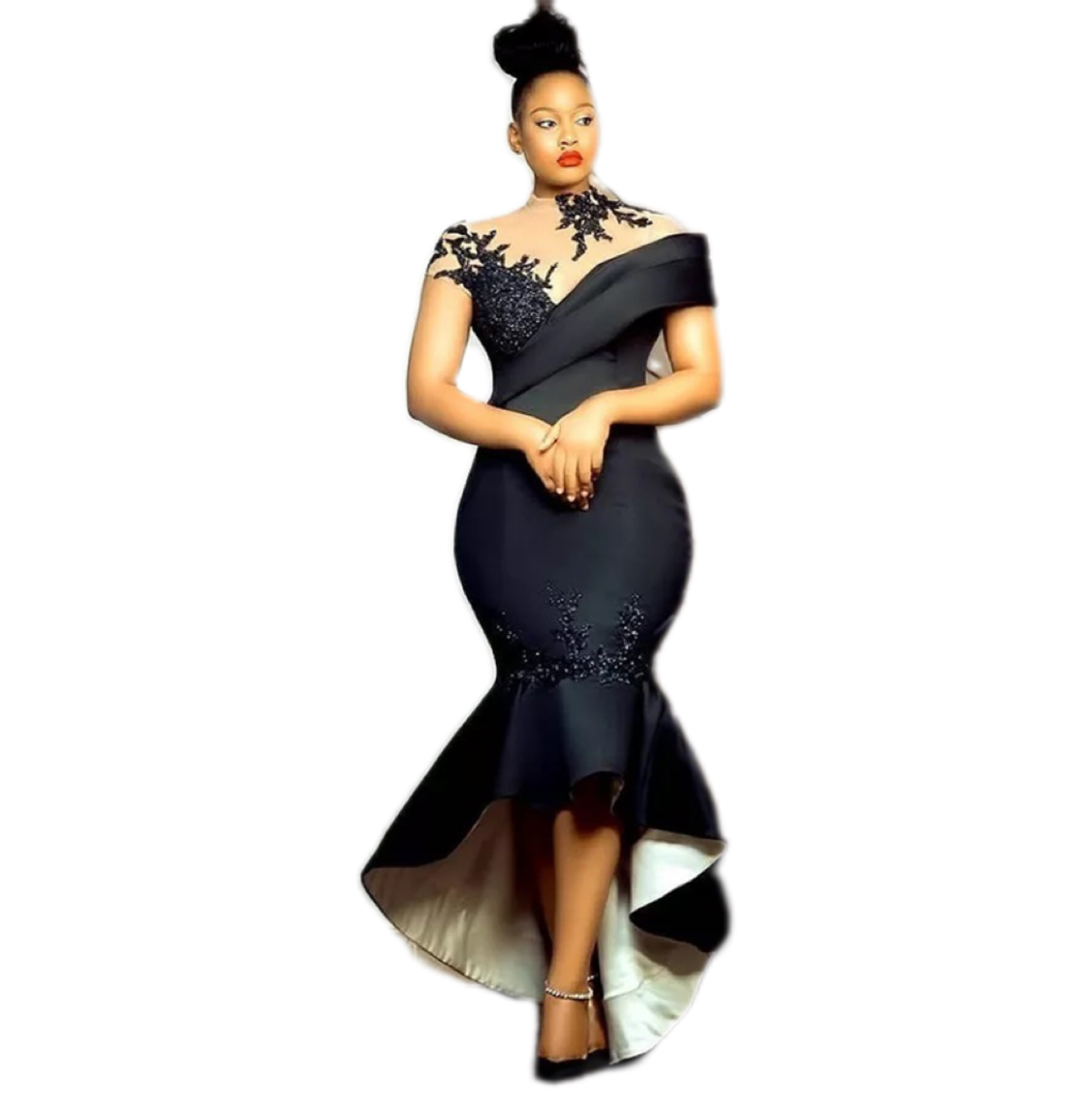 African Short Prom Dress Black Tea Length robes de cocktail Custom Plus Size Formal Evening Gowns