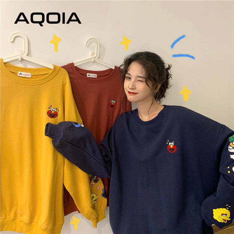 Autumn Harajuku Oversize cartoon Printing Women Thin Sweatshirt Loose Y2K Women Hoodies Sweatshirt Plus Size Female Pullovers 201212